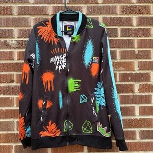 Hungry For More Demolition Stain Front zip Bomber Jacket Size L